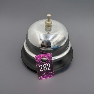 Vintage Front Desk Hotel Service Counter Silver-Tone Top Dome Bell